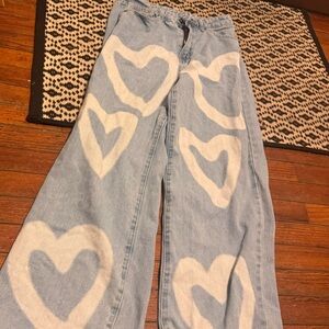 Women's Light Blue Heart Pattern Denim Jeans summer fall